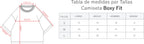 Tabla de medidas para los polos boxy fit en tallas S, M y L